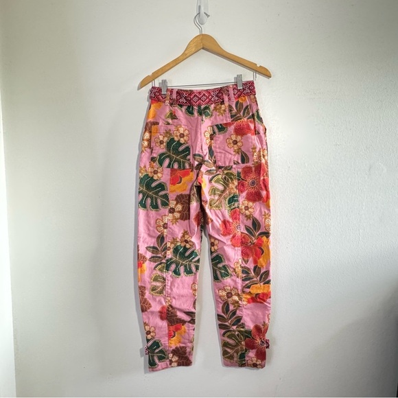 Farm Rio X Anthropologie Esperanza Floral Pink Pants size Small - Picture 5 of 11